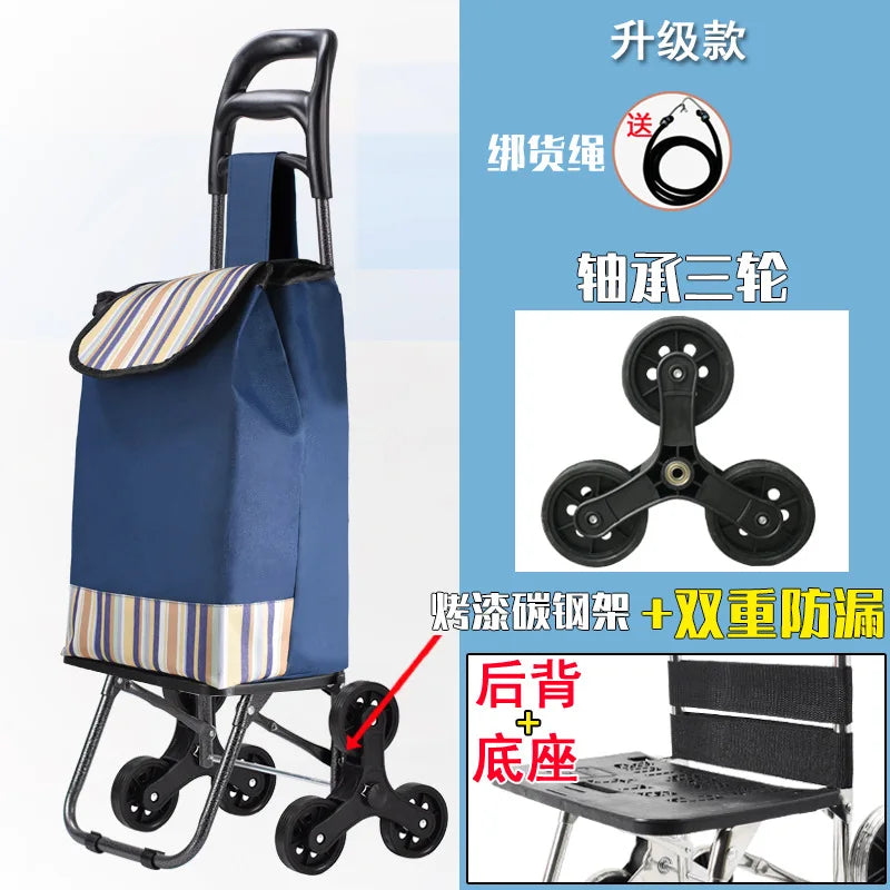Foldable Grocery Cart with Stair-Climb Wheels - Lightweight Portable Trolley for Elderly Collapsible Hand Cart for Home/Outdoor