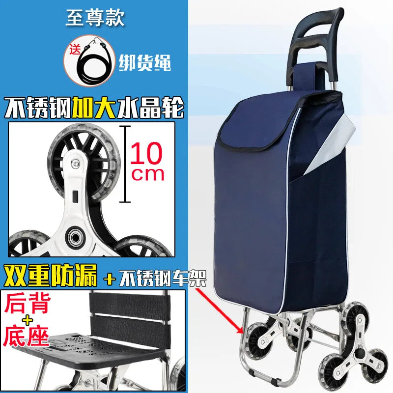 Foldable Grocery Cart with Stair-Climb Wheels - Lightweight Portable Trolley for Elderly Collapsible Hand Cart for Home/Outdoor