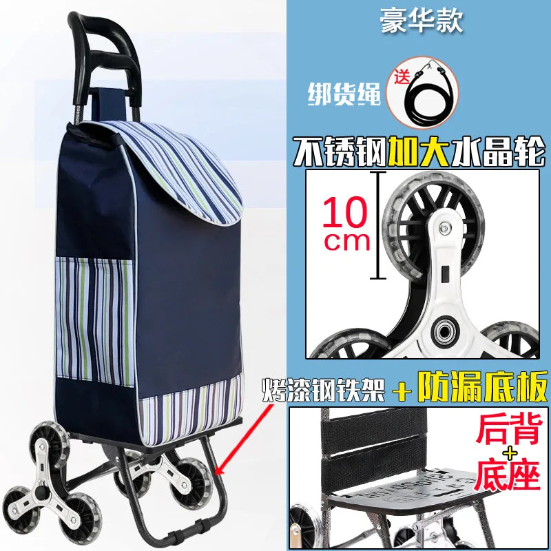 Foldable Grocery Cart with Stair-Climb Wheels - Lightweight Portable Trolley for Elderly Collapsible Hand Cart for Home/Outdoor