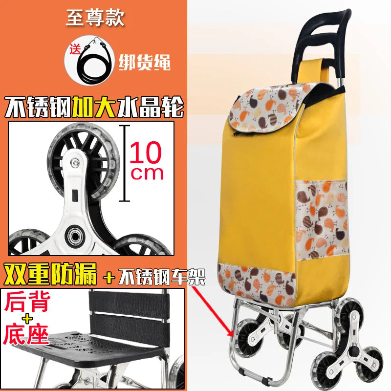 Foldable Grocery Cart with Stair-Climb Wheels - Lightweight Portable Trolley for Elderly Collapsible Hand Cart for Home/Outdoor