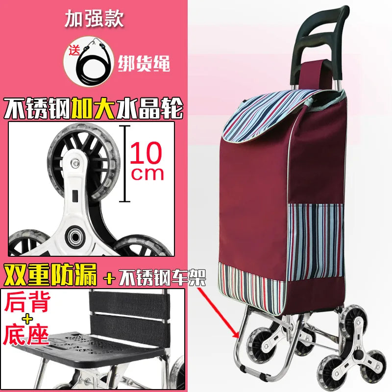 Foldable Grocery Cart with Stair-Climb Wheels - Lightweight Portable Trolley for Elderly Collapsible Hand Cart for Home/Outdoor