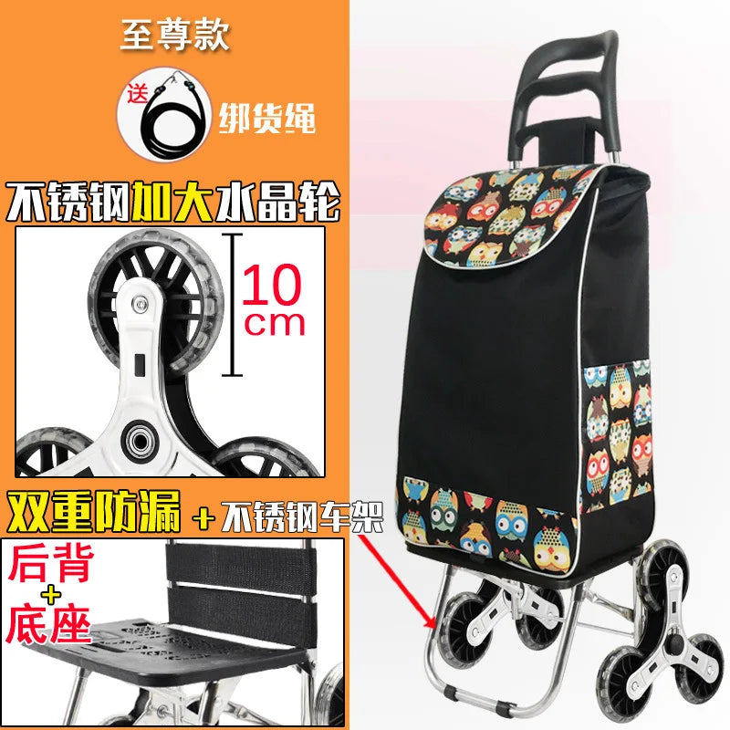 Foldable Grocery Cart with Stair-Climb Wheels - Lightweight Portable Trolley for Elderly Collapsible Hand Cart for Home/Outdoor