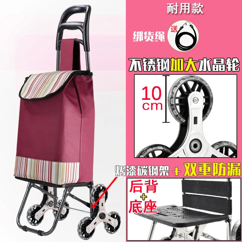 Foldable Grocery Cart with Stair-Climb Wheels - Lightweight Portable Trolley for Elderly Collapsible Hand Cart for Home/Outdoor