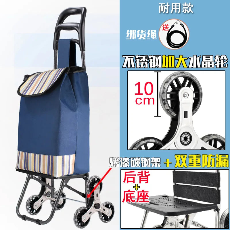 Foldable Grocery Cart with Stair-Climb Wheels - Lightweight Portable Trolley for Elderly Collapsible Hand Cart for Home/Outdoor