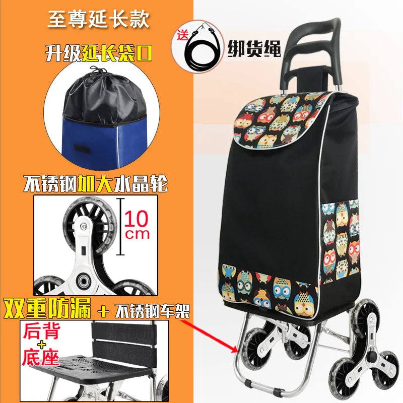 Foldable Grocery Cart with Stair-Climb Wheels - Lightweight Portable Trolley for Elderly Collapsible Hand Cart for Home/Outdoor