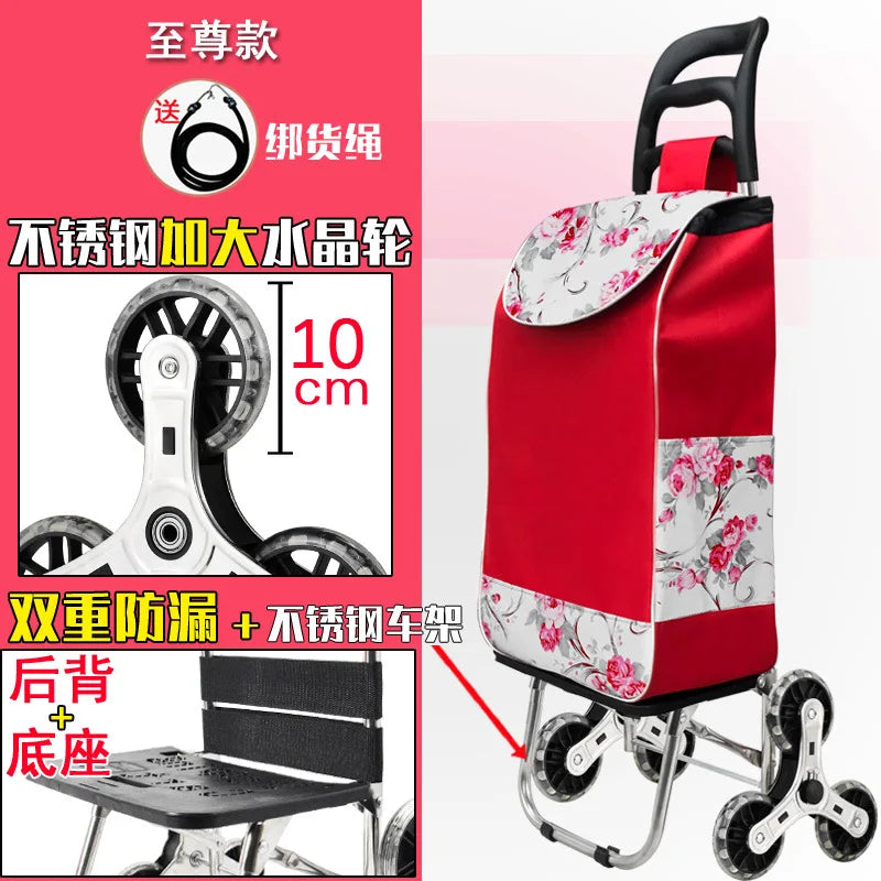 Foldable Grocery Cart with Stair-Climb Wheels - Lightweight Portable Trolley for Elderly Collapsible Hand Cart for Home/Outdoor