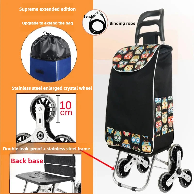 Foldable Grocery Cart with Stair-Climb Wheels - Lightweight Portable Trolley for Elderly Collapsible Hand Cart for Home/Outdoor