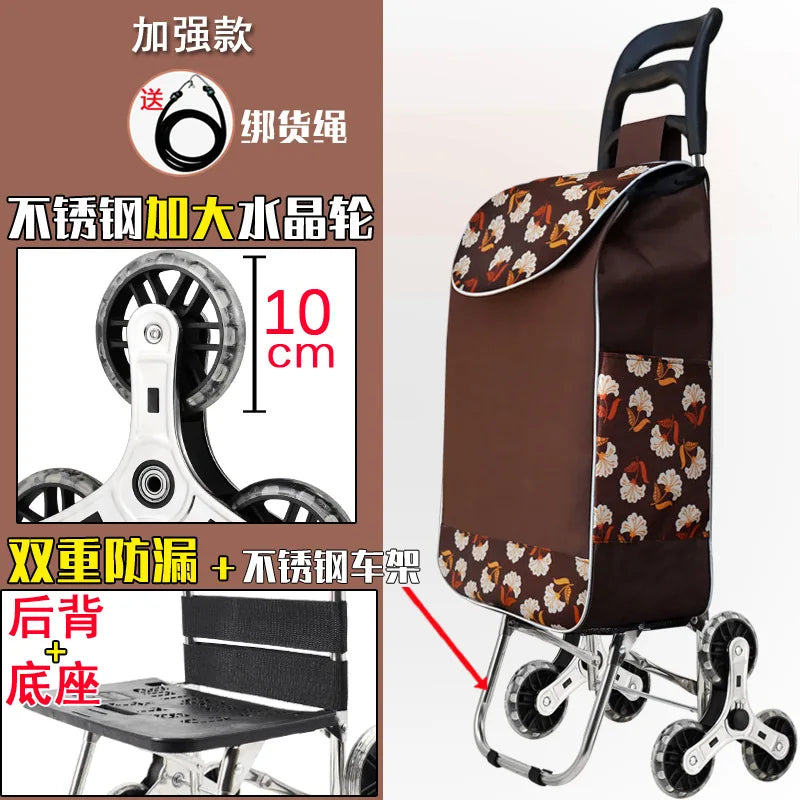Foldable Grocery Cart with Stair-Climb Wheels - Lightweight Portable Trolley for Elderly Collapsible Hand Cart for Home/Outdoor