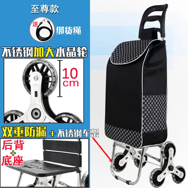 Foldable Grocery Cart with Stair-Climb Wheels - Lightweight Portable Trolley for Elderly Collapsible Hand Cart for Home/Outdoor