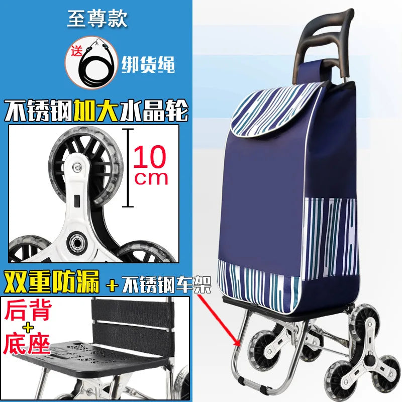 Foldable Grocery Cart with Stair-Climb Wheels - Lightweight Portable Trolley for Elderly Collapsible Hand Cart for Home/Outdoor
