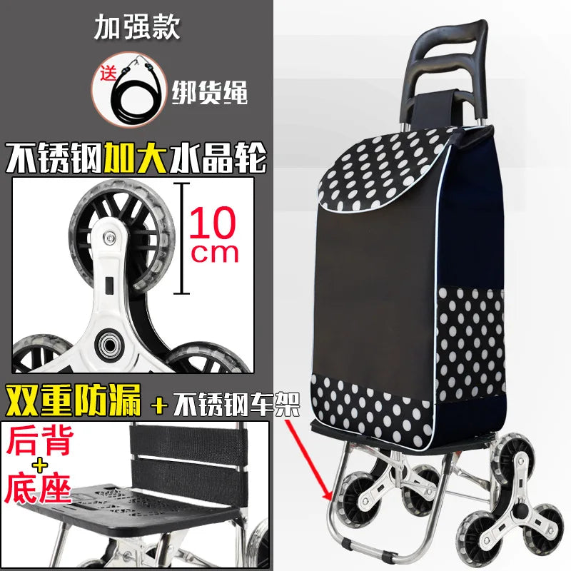 Foldable Grocery Cart with Stair-Climb Wheels - Lightweight Portable Trolley for Elderly Collapsible Hand Cart for Home/Outdoor