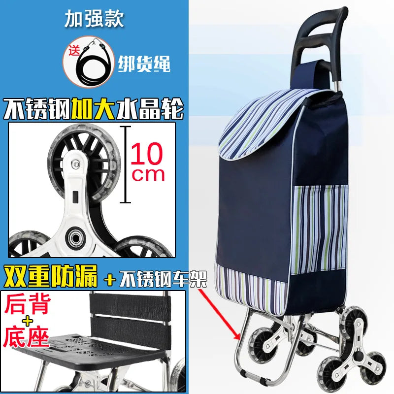 Foldable Grocery Cart with Stair-Climb Wheels - Lightweight Portable Trolley for Elderly Collapsible Hand Cart for Home/Outdoor