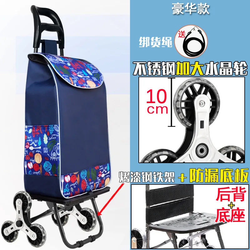 Foldable Grocery Cart with Stair-Climb Wheels - Lightweight Portable Trolley for Elderly Collapsible Hand Cart for Home/Outdoor