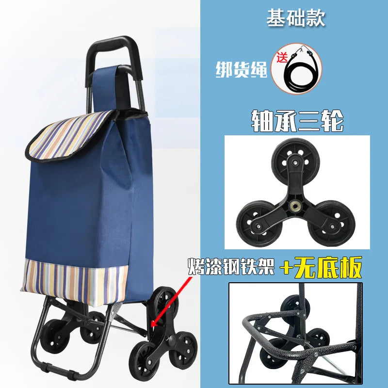 Foldable Grocery Cart with Stair-Climb Wheels - Lightweight Portable Trolley for Elderly Collapsible Hand Cart for Home/Outdoor