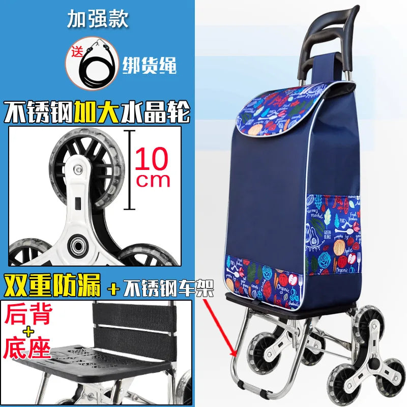 Foldable Grocery Cart with Stair-Climb Wheels - Lightweight Portable Trolley for Elderly Collapsible Hand Cart for Home/Outdoor